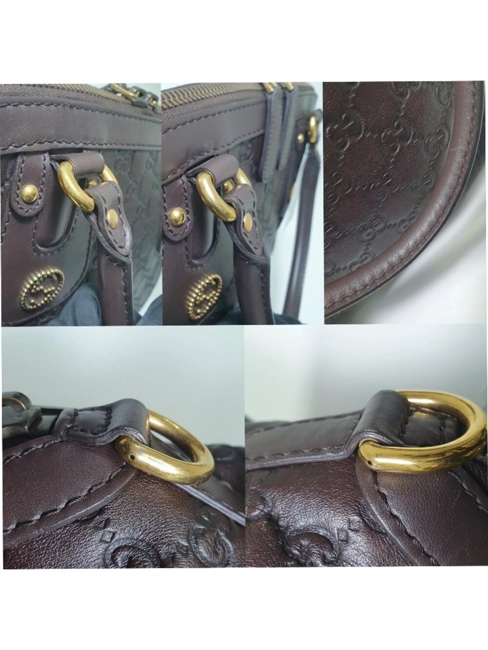 Authentic Gucci Guccissima Leather Boston Bag Brown GG Monogram Satchel Luxury - Picture 8 of 11